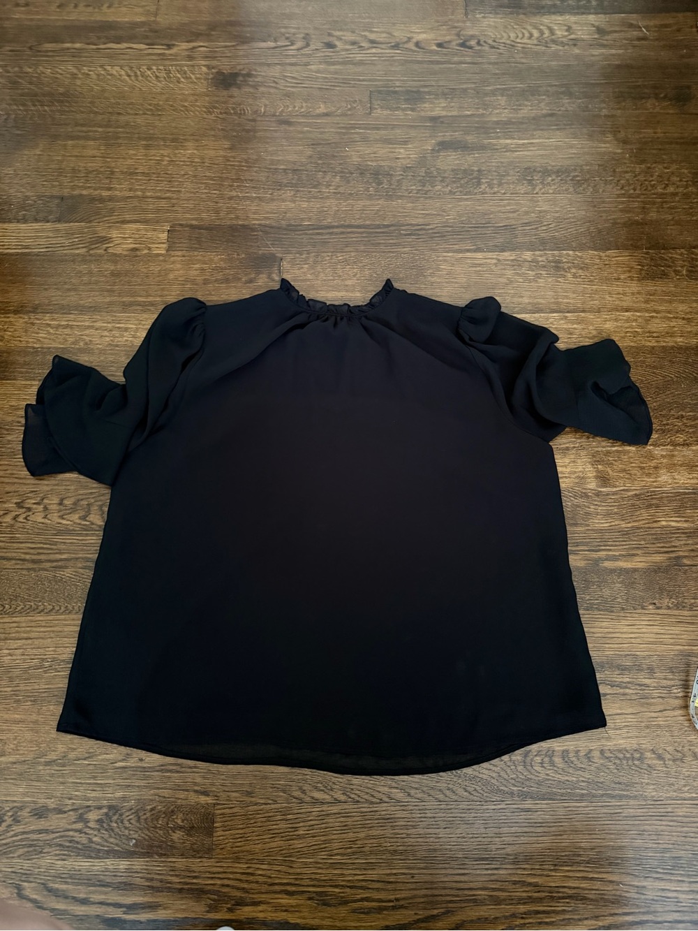 CeCe Black Ruffle Neck Short Sleeve Blouse - Picture 2 of 6